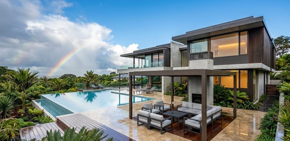 AI rain to shine photo editing example for a real estate listing