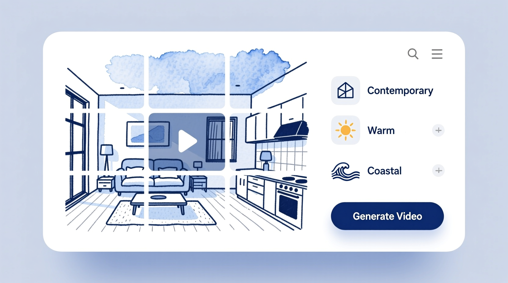 BetterSpace AI listing video tool: photo upload interface with style selection panel