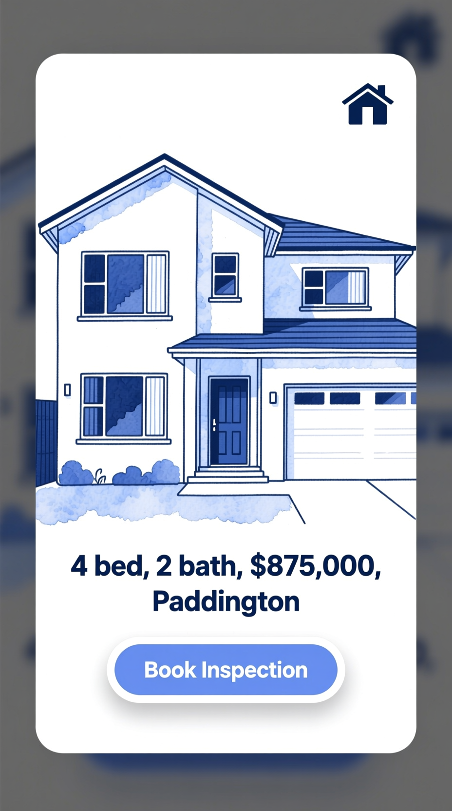 Real estate listing video with text overlays showing address, beds, baths, price, and call-to-action button